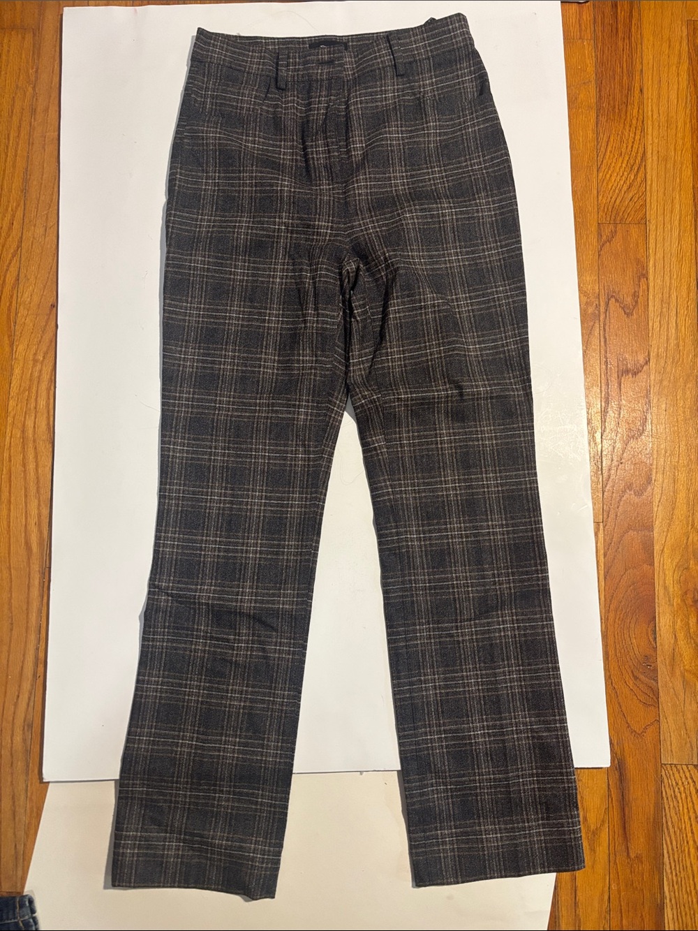 Theory Brown and Gray Plaid Straight-Leg Pants